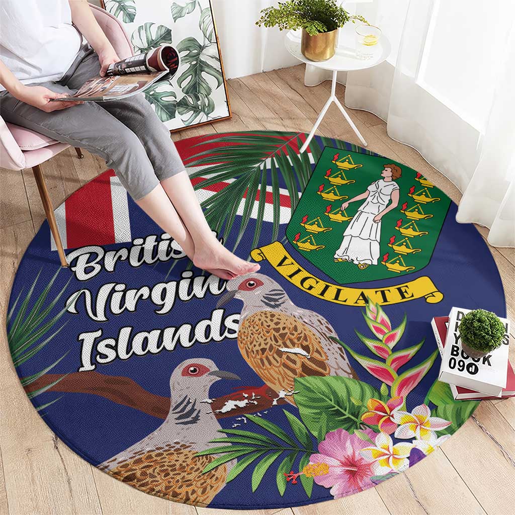 British Virgin Islands Round Carpet Two Turtle Doves Tropical Flowers