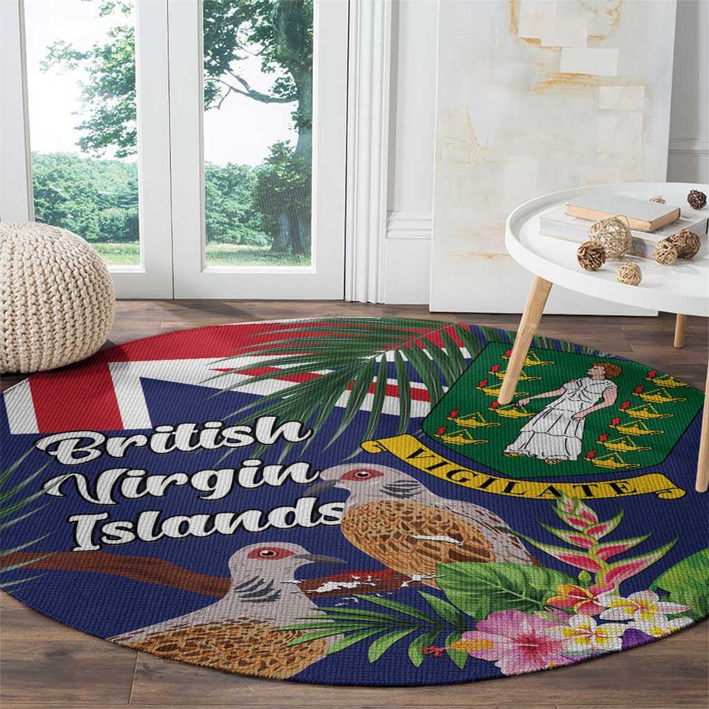 British Virgin Islands Round Carpet Two Turtle Doves Tropical Flowers