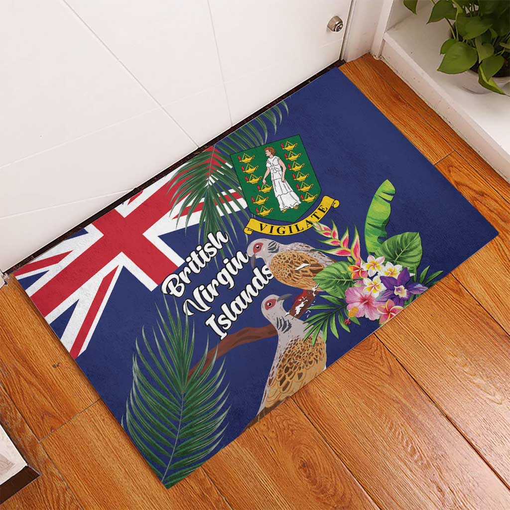 British Virgin Islands Rubber Doormat Two Turtle Doves Tropical Flowers