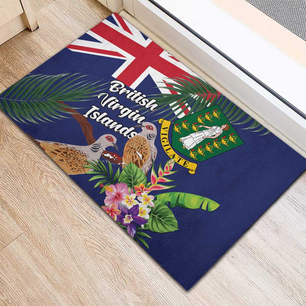 British Virgin Islands Rubber Doormat Two Turtle Doves Tropical Flowers