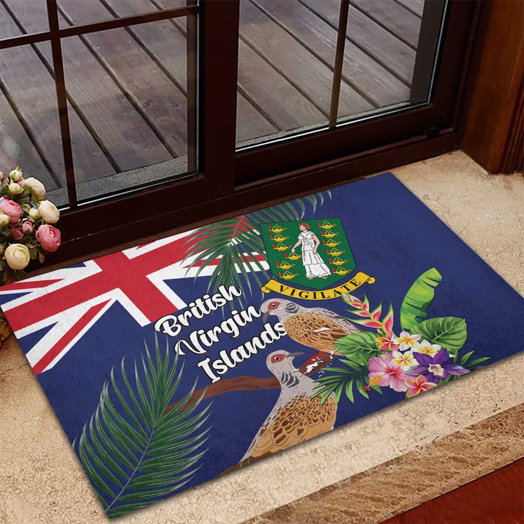 British Virgin Islands Rubber Doormat Two Turtle Doves Tropical Flowers