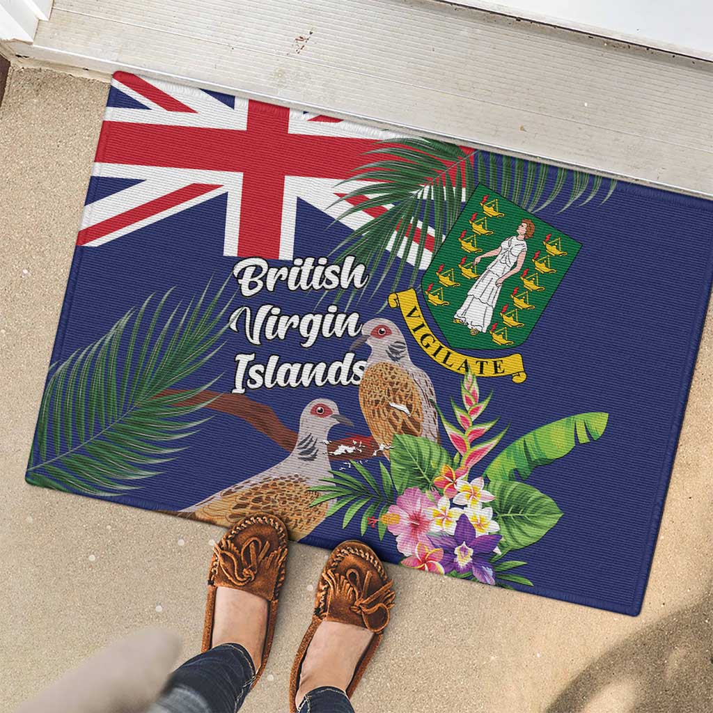 British Virgin Islands Rubber Doormat Two Turtle Doves Tropical Flowers