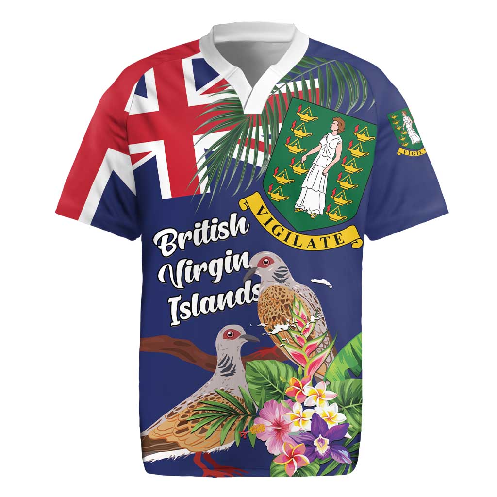 Personalised British Virgin Islands Rugby Jersey Two Turtle Doves Tropical Flowers