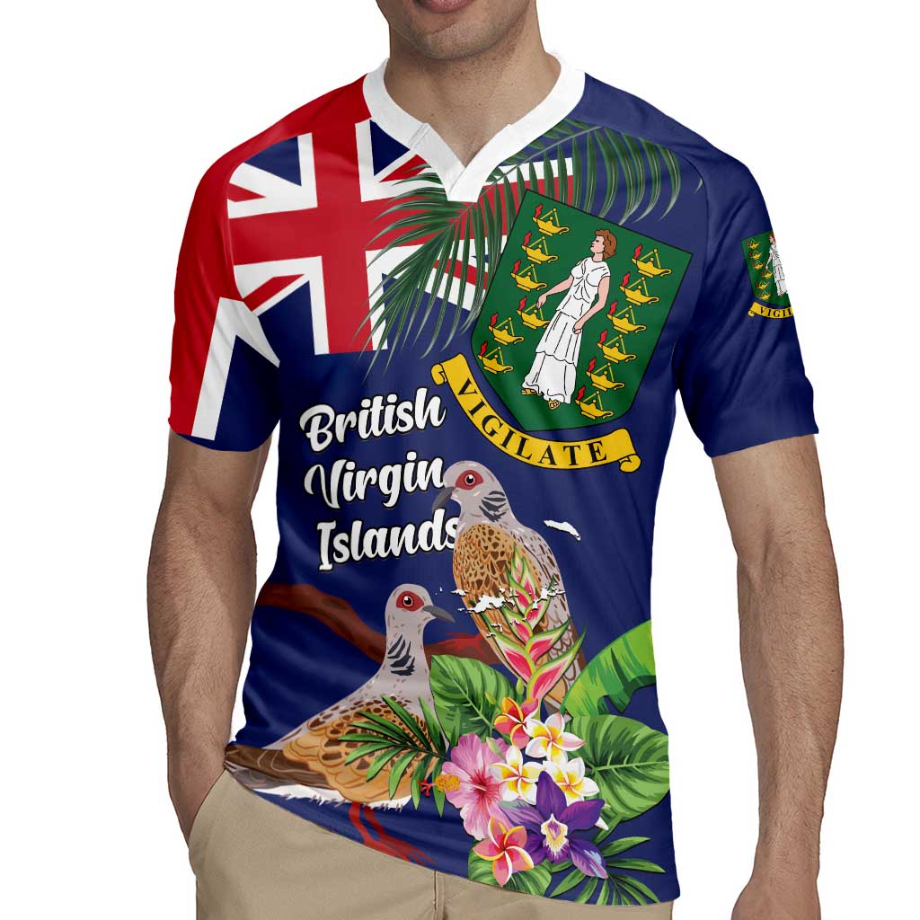 Personalised British Virgin Islands Rugby Jersey Two Turtle Doves Tropical Flowers