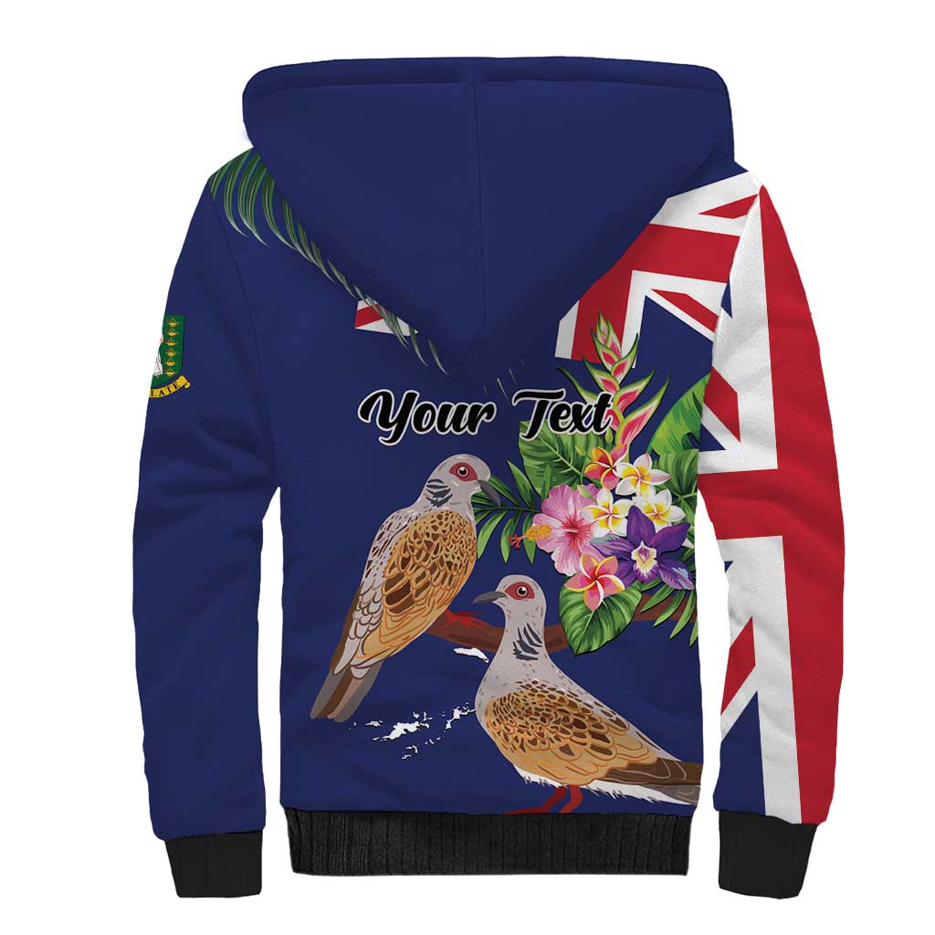 Personalised British Virgin Islands Sherpa Hoodie Two Turtle Doves Tropical Flowers