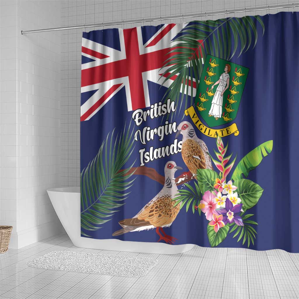 British Virgin Islands Shower Curtain Two Turtle Doves Tropical Flowers