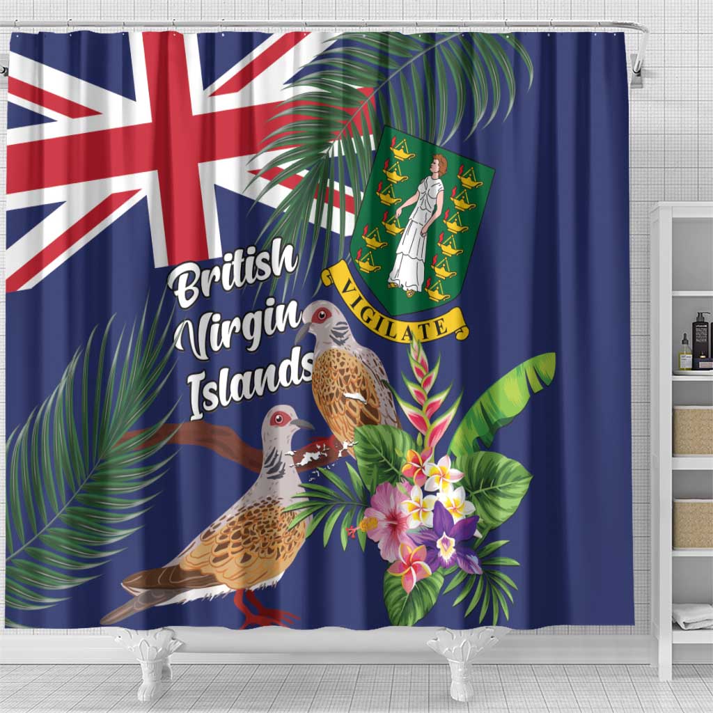 British Virgin Islands Shower Curtain Two Turtle Doves Tropical Flowers