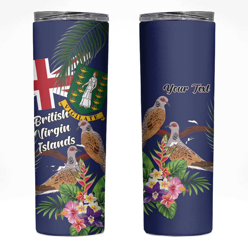 Personalised British Virgin Islands Skinny Tumbler Two Turtle Doves Tropical Flowers