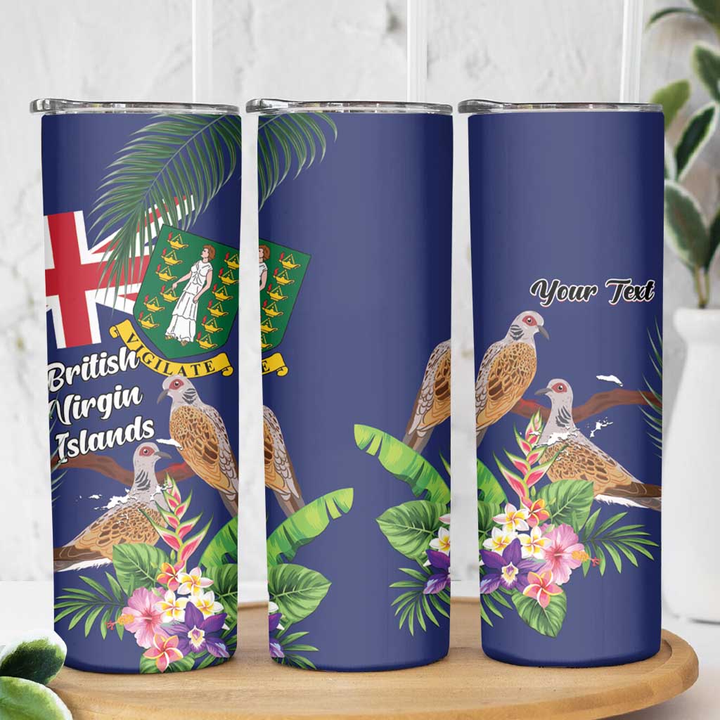 Personalised British Virgin Islands Skinny Tumbler Two Turtle Doves Tropical Flowers