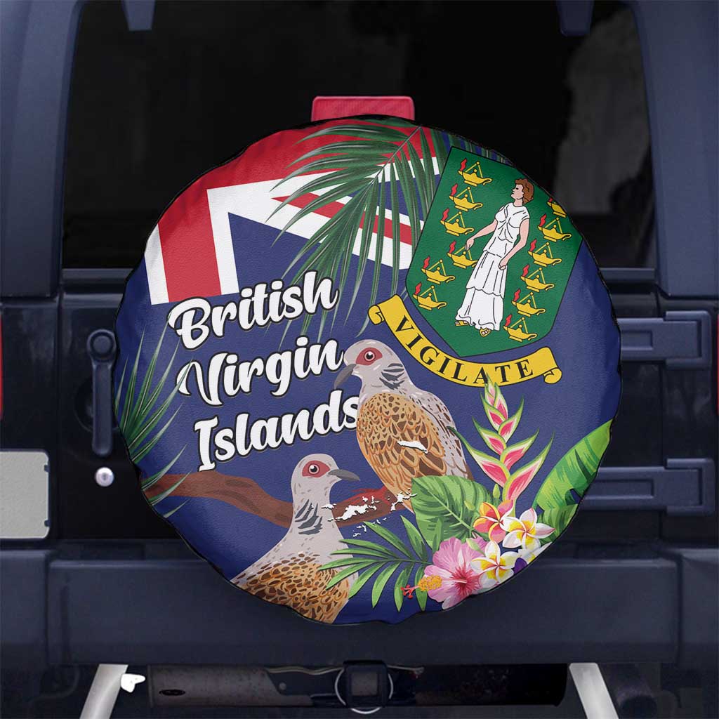 British Virgin Islands Spare Tire Cover Two Turtle Doves Tropical Flowers