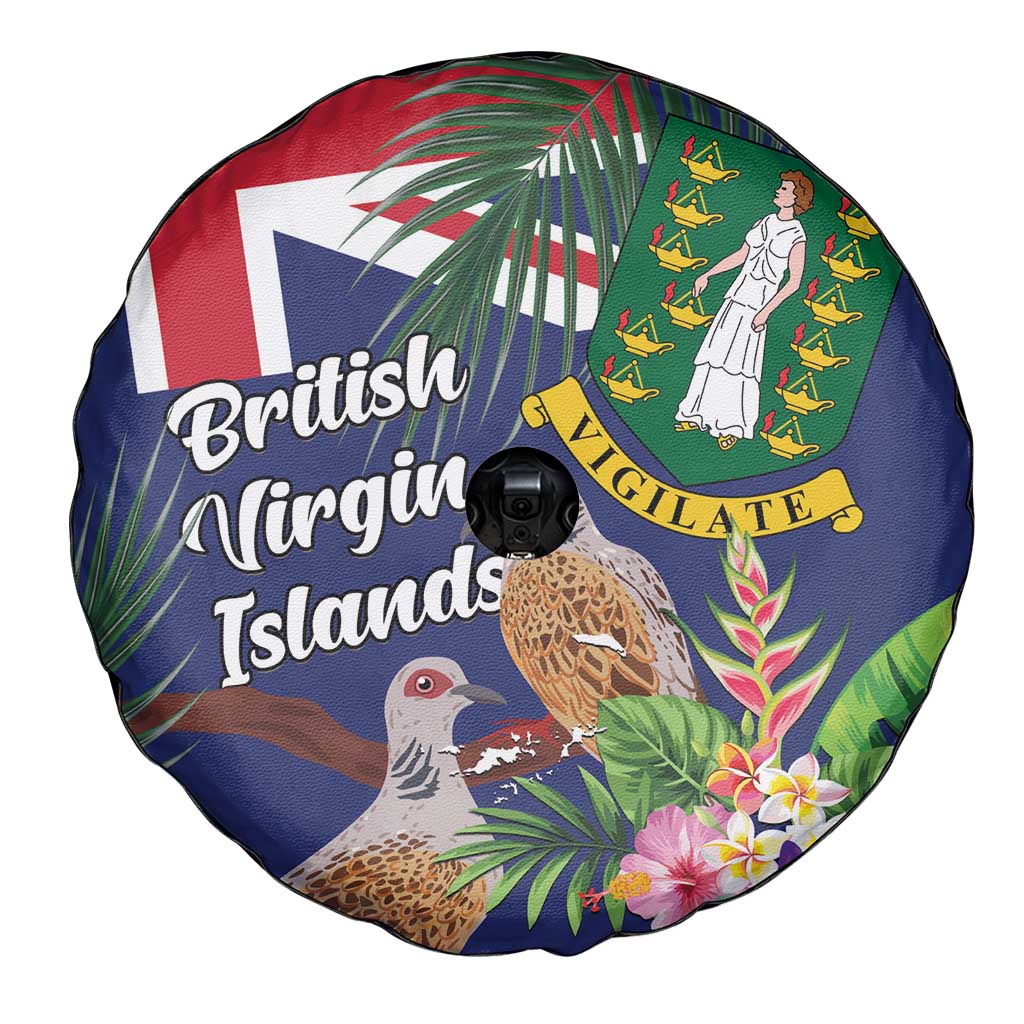 British Virgin Islands Spare Tire Cover Two Turtle Doves Tropical Flowers