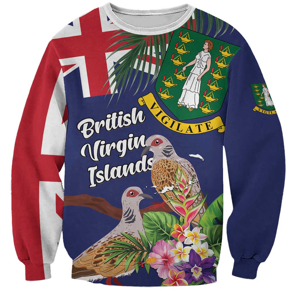 Personalised British Virgin Islands Sweatshirt Two Turtle Doves Tropical Flowers