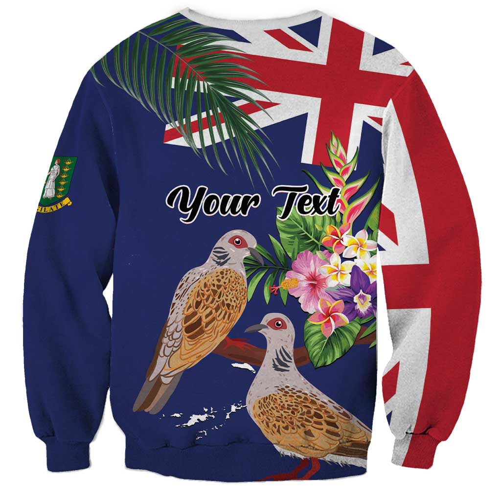 Personalised British Virgin Islands Sweatshirt Two Turtle Doves Tropical Flowers