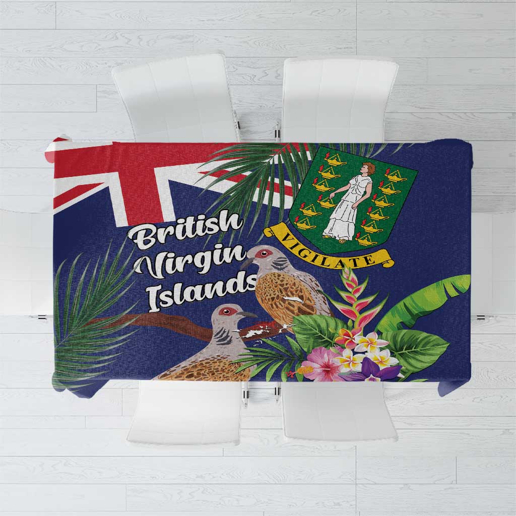 British Virgin Islands Tablecloth Two Turtle Doves Tropical Flowers