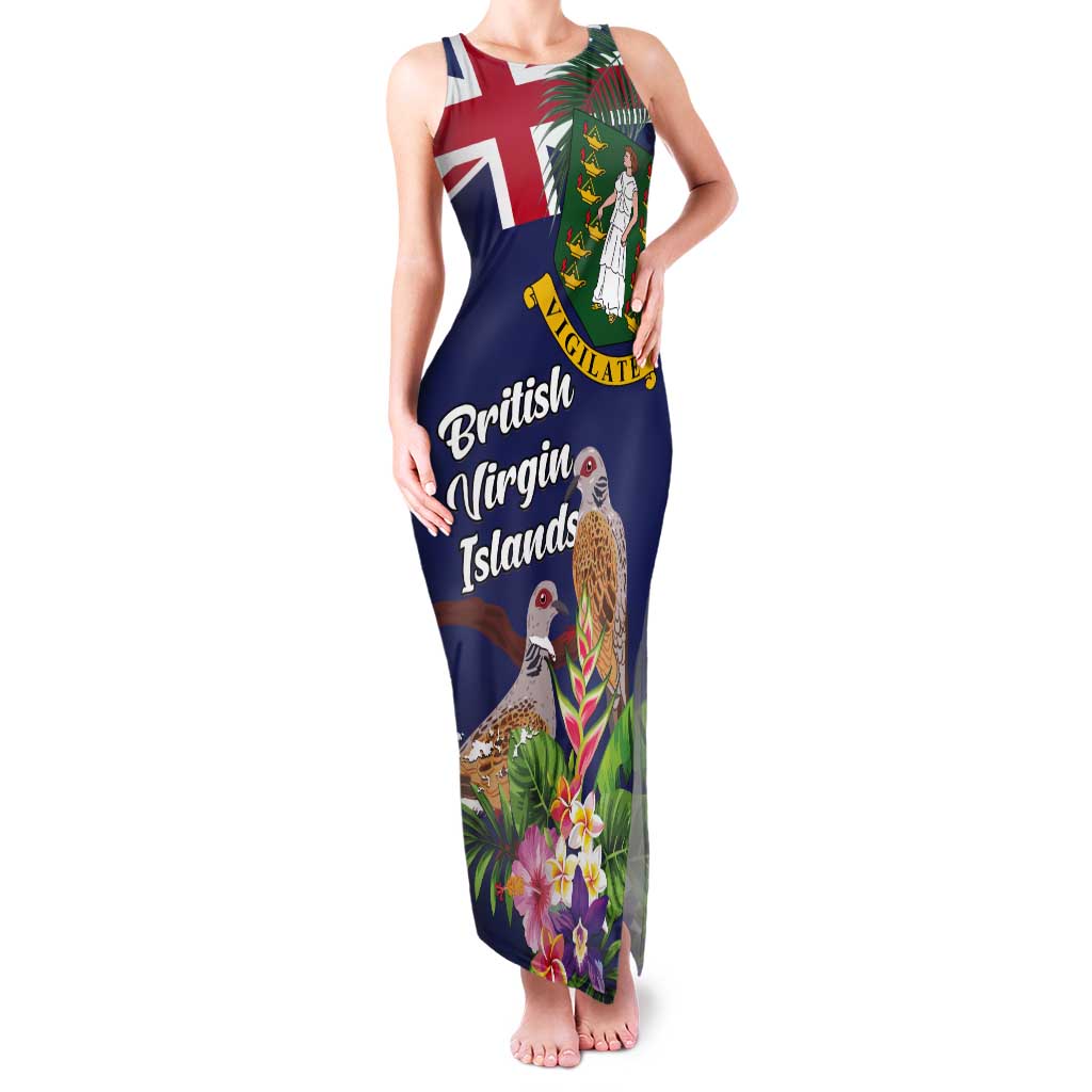 Personalised British Virgin Islands Tank Maxi Dress Two Turtle Doves Tropical Flowers