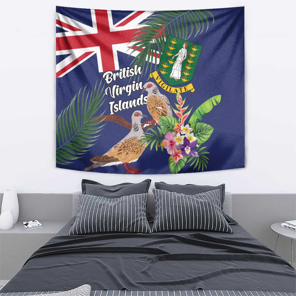 British Virgin Islands Tapestry Two Turtle Doves Tropical Flowers