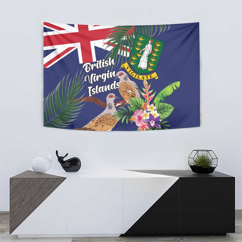 British Virgin Islands Tapestry Two Turtle Doves Tropical Flowers
