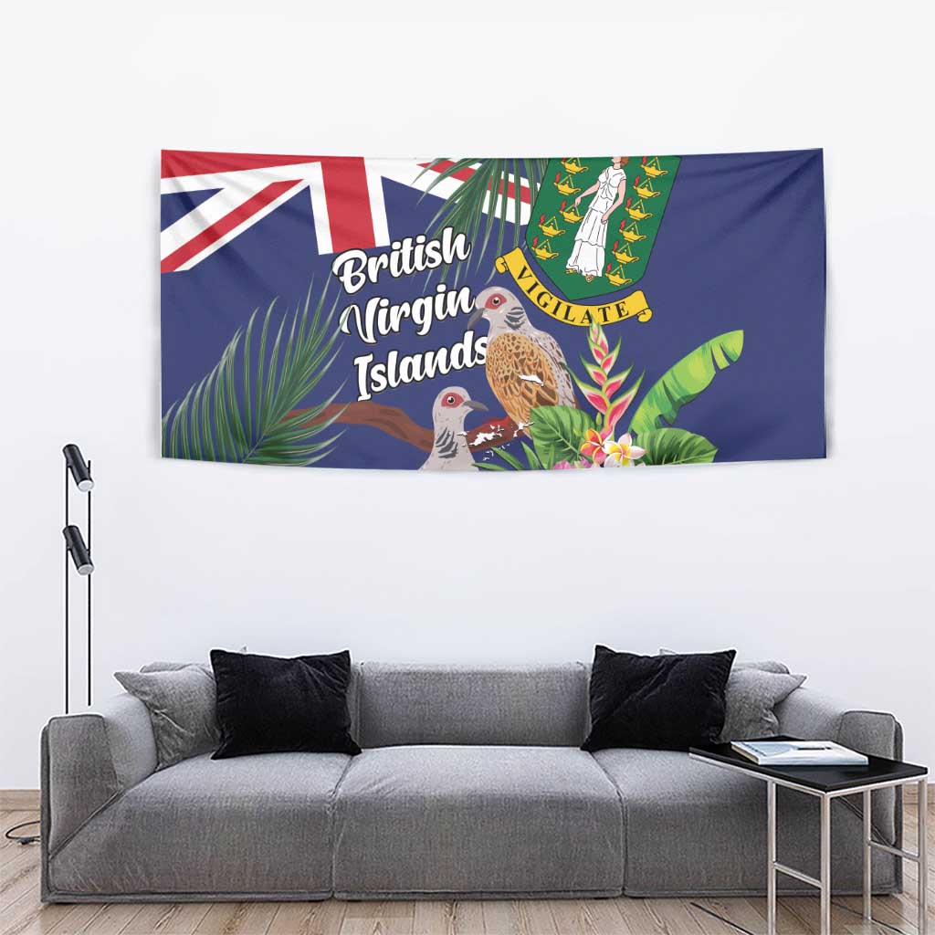 British Virgin Islands Tapestry Two Turtle Doves Tropical Flowers