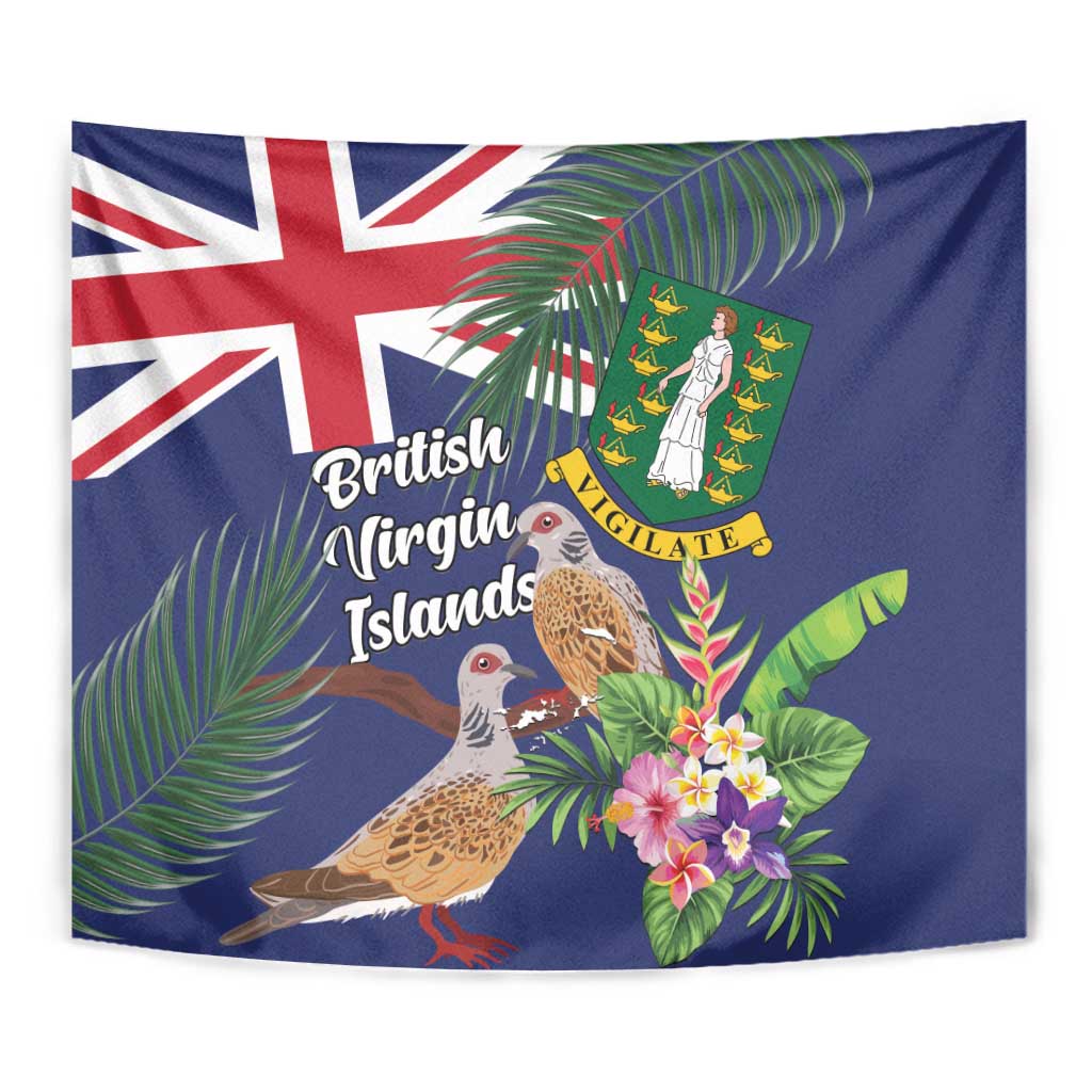 British Virgin Islands Tapestry Two Turtle Doves Tropical Flowers