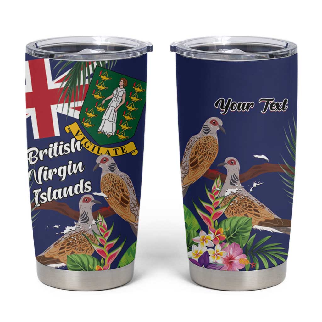 Personalised British Virgin Islands Tumbler Cup Two Turtle Doves Tropical Flowers