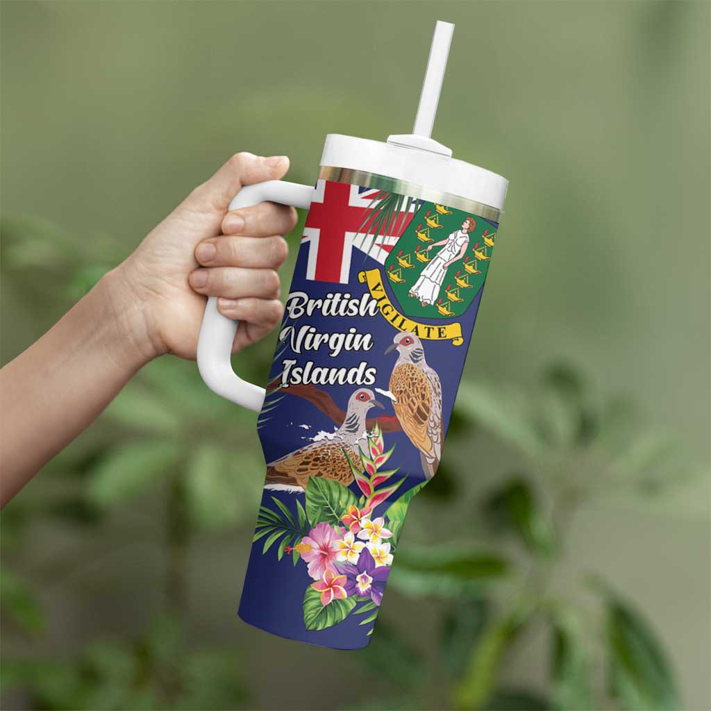 Personalised British Virgin Islands Tumbler With Handle Two Turtle Doves Tropical Flowers