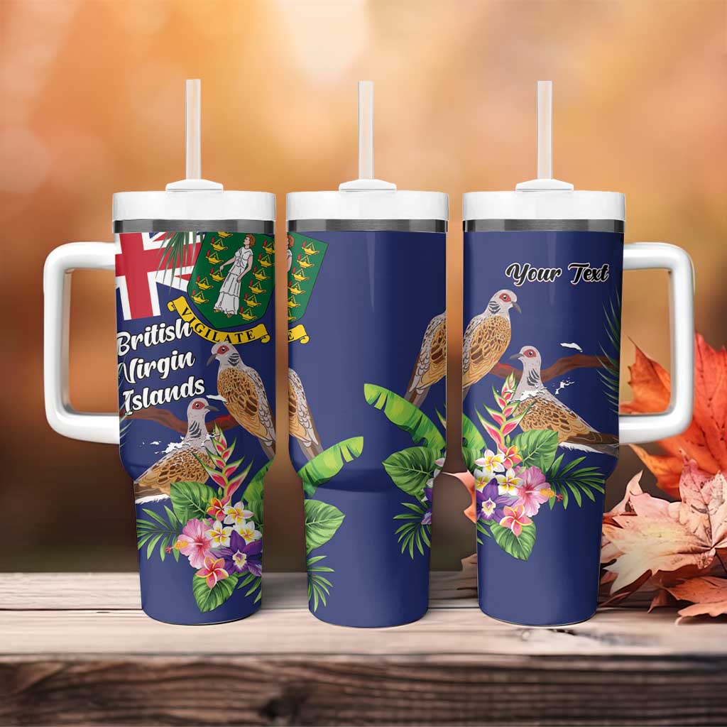 Personalised British Virgin Islands Tumbler With Handle Two Turtle Doves Tropical Flowers