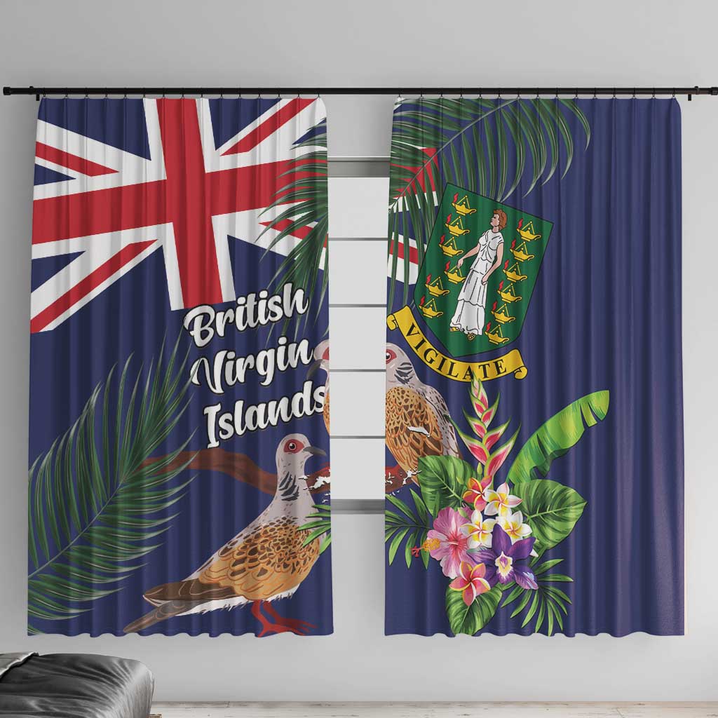 British Virgin Islands Window Curtain Two Turtle Doves Tropical Flowers