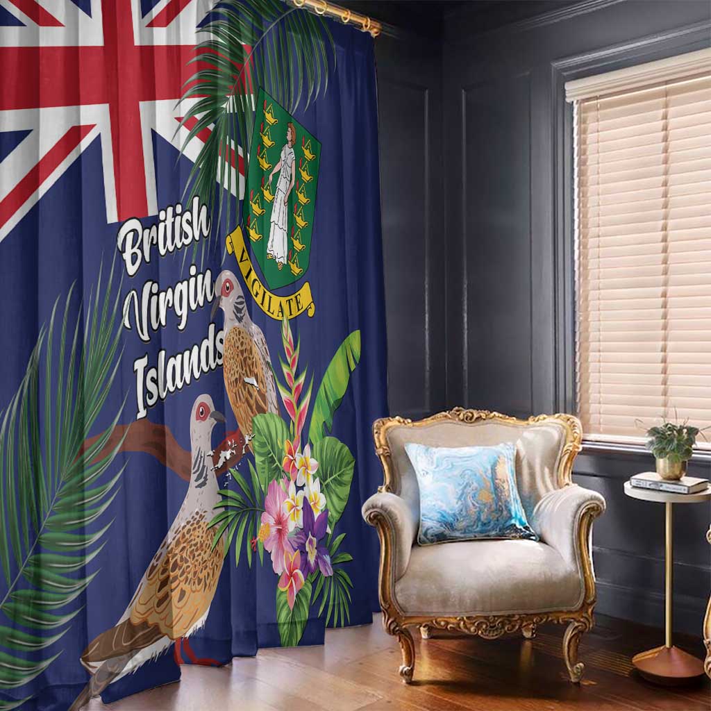British Virgin Islands Window Curtain Two Turtle Doves Tropical Flowers