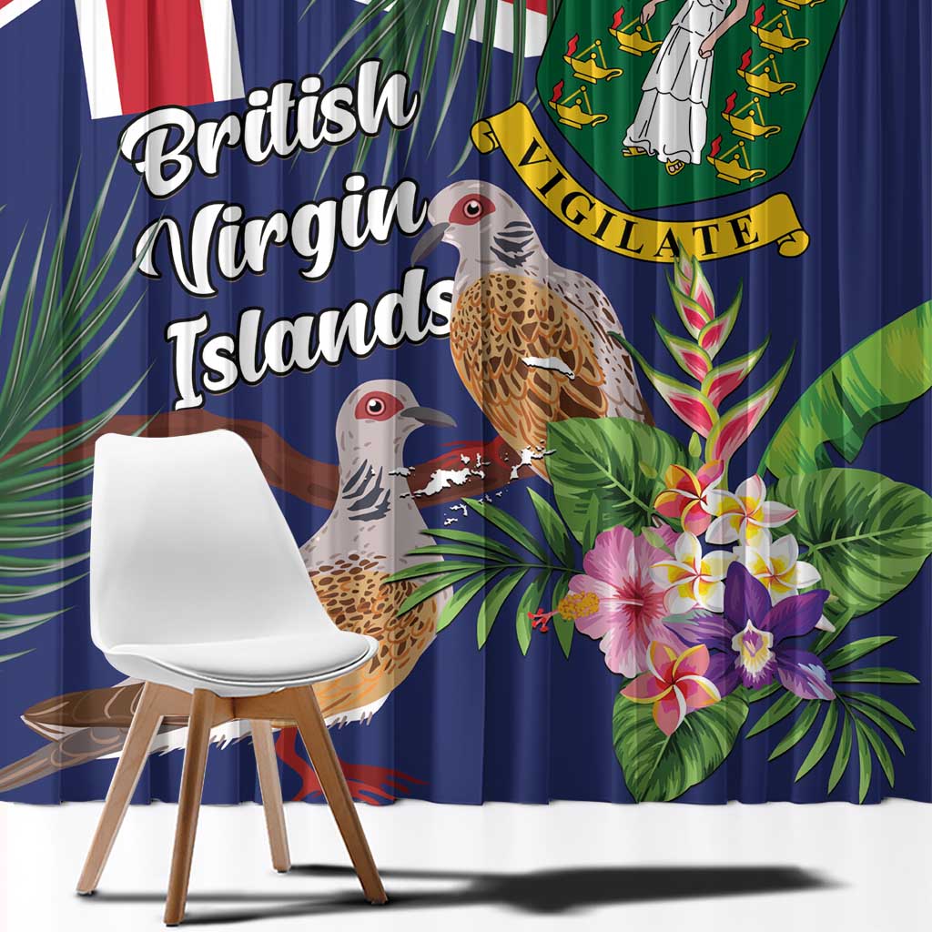 British Virgin Islands Window Curtain Two Turtle Doves Tropical Flowers