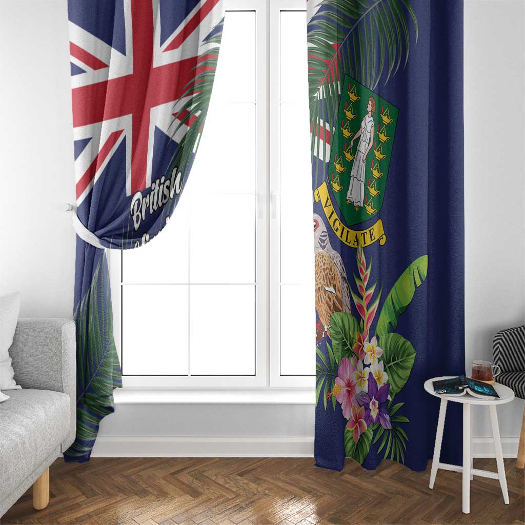 British Virgin Islands Window Curtain Two Turtle Doves Tropical Flowers