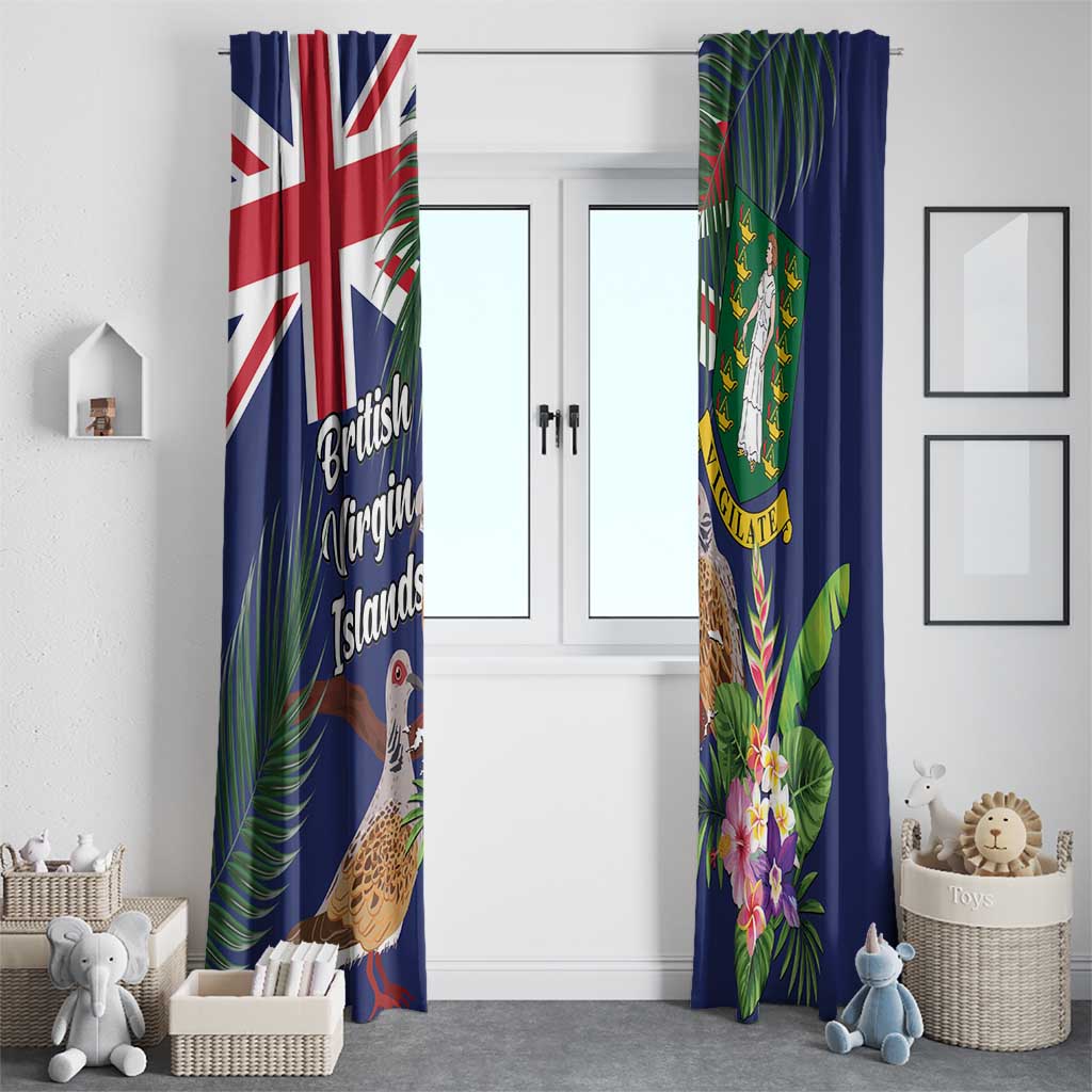 British Virgin Islands Window Curtain Two Turtle Doves Tropical Flowers