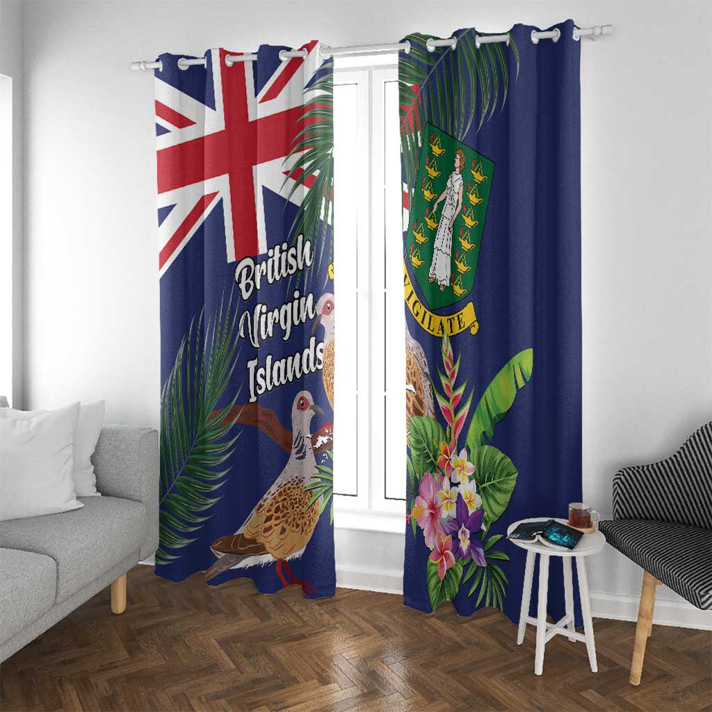 British Virgin Islands Window Curtain Two Turtle Doves Tropical Flowers
