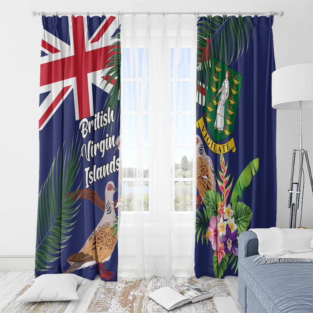 British Virgin Islands Window Curtain Two Turtle Doves Tropical Flowers
