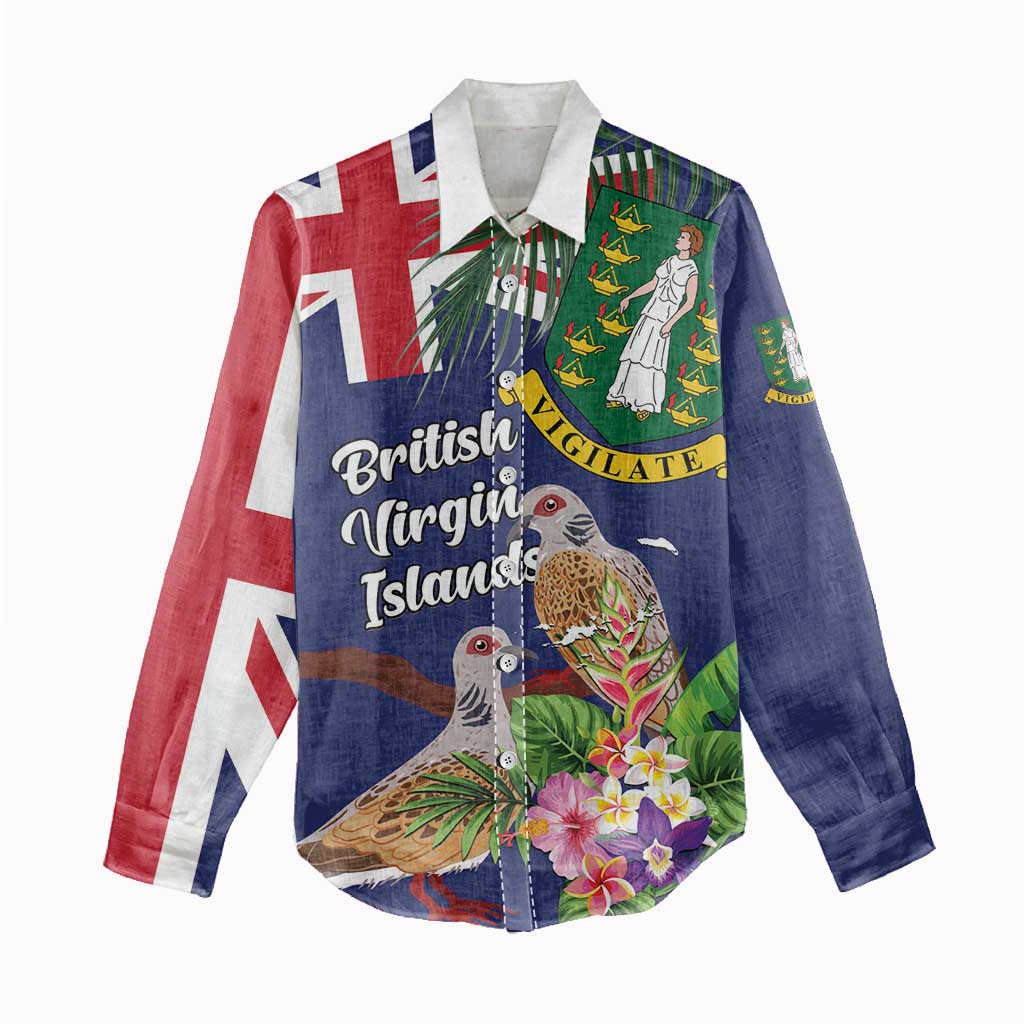 Personalised British Virgin Islands Women Casual Shirt Two Turtle Doves Tropical Flowers