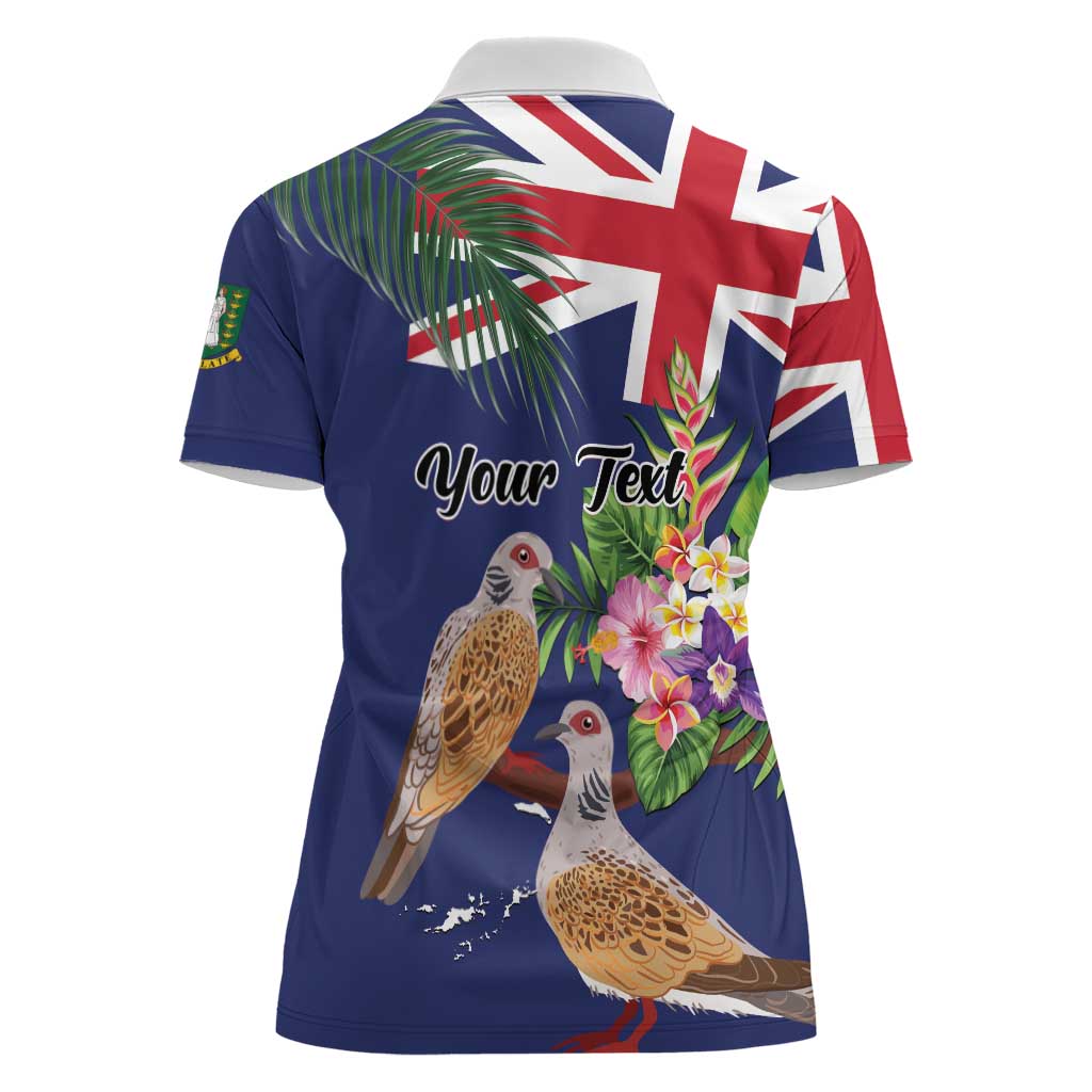 Personalised British Virgin Islands Women Polo Shirt Two Turtle Doves Tropical Flowers