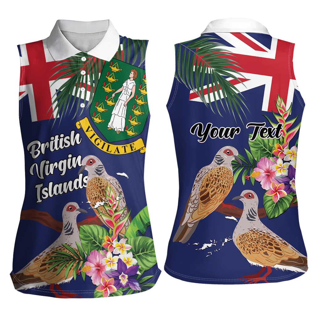 Personalised British Virgin Islands Women Sleeveless Polo Shirt Two Turtle Doves Tropical Flowers