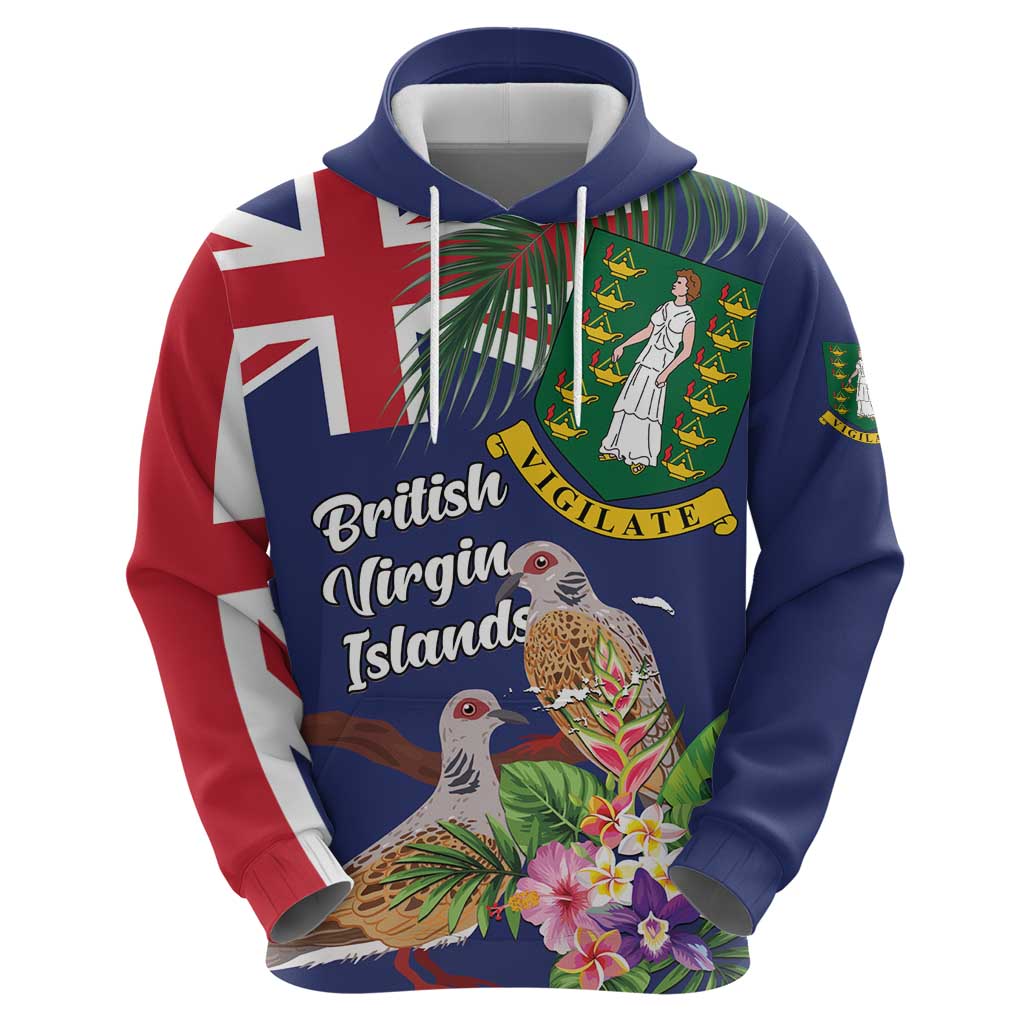 Personalised British Virgin Islands Zip Hoodie Two Turtle Doves Tropical Flowers