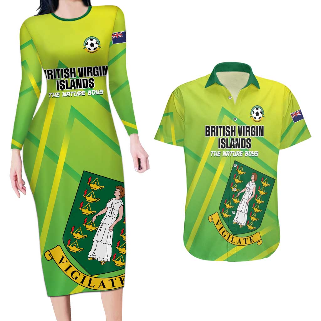 Custom British Virgin Islands Football Couples Matching Long Sleeve Bodycon Dress and Hawaiian Shirt Come On The Nature Boys