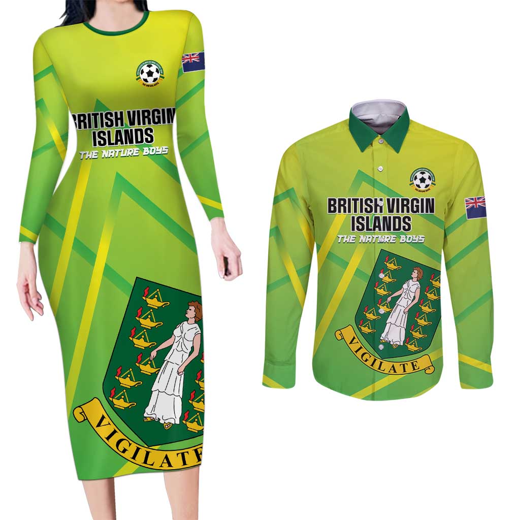 Custom British Virgin Islands Football Couples Matching Long Sleeve Bodycon Dress and Long Sleeve Button Shirt Come On The Nature Boys