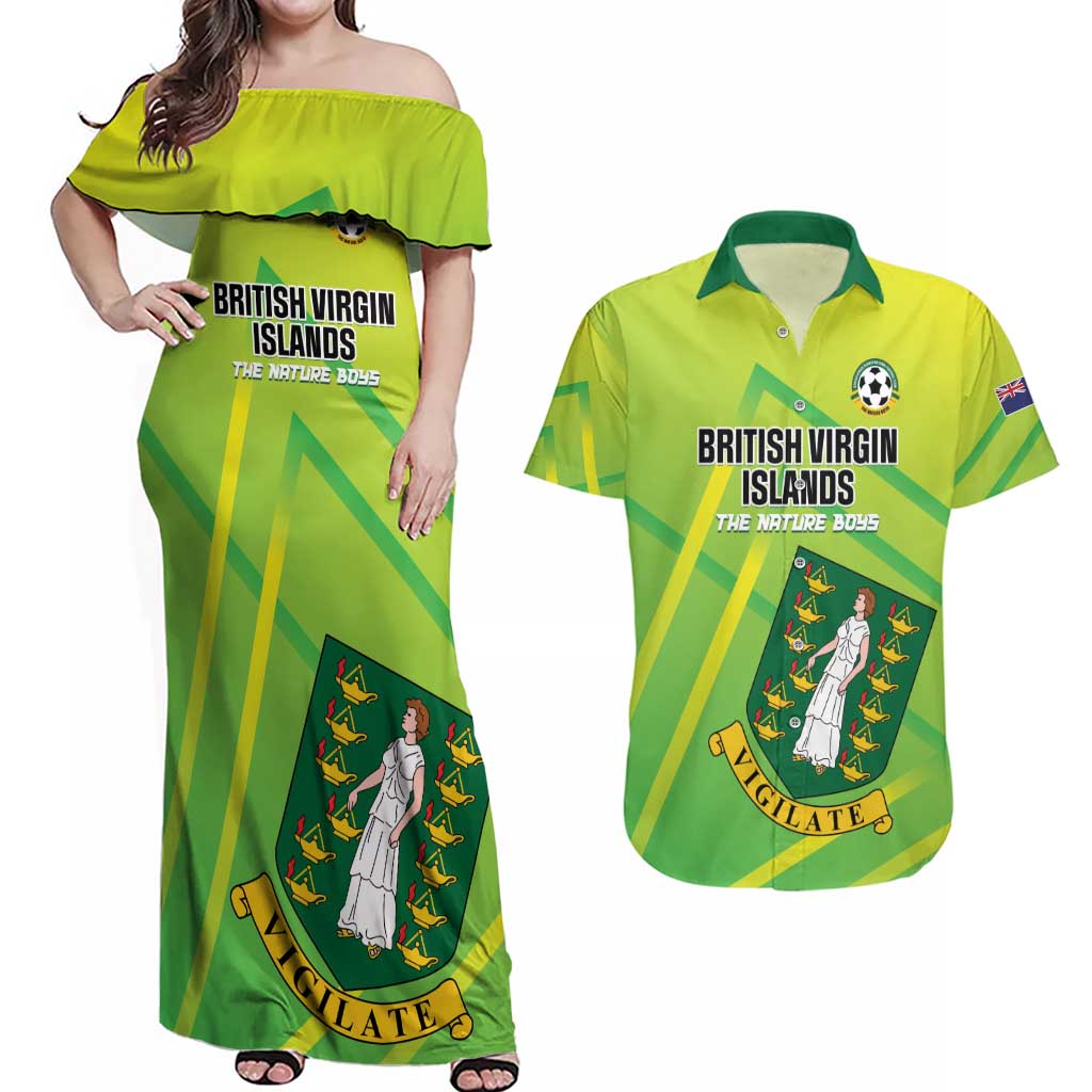Custom British Virgin Islands Football Couples Matching Off Shoulder Maxi Dress and Hawaiian Shirt Come On The Nature Boys