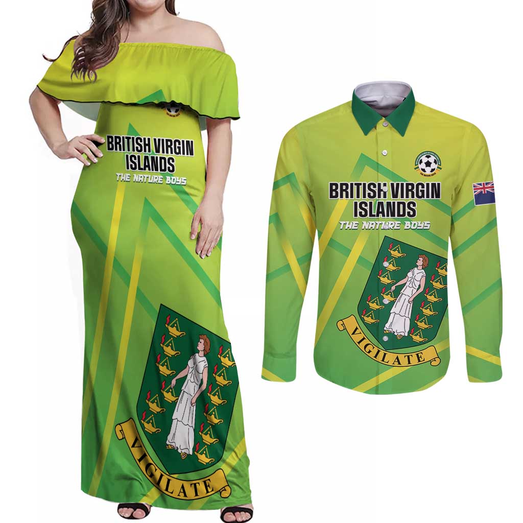Custom British Virgin Islands Football Couples Matching Off Shoulder Maxi Dress and Long Sleeve Button Shirt Come On The Nature Boys