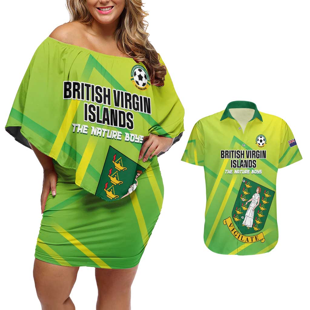 Custom British Virgin Islands Football Couples Matching Off Shoulder Short Dress and Hawaiian Shirt Come On The Nature Boys