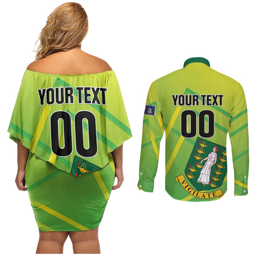 Custom British Virgin Islands Football Couples Matching Off Shoulder Short Dress and Long Sleeve Button Shirt Come On The Nature Boys