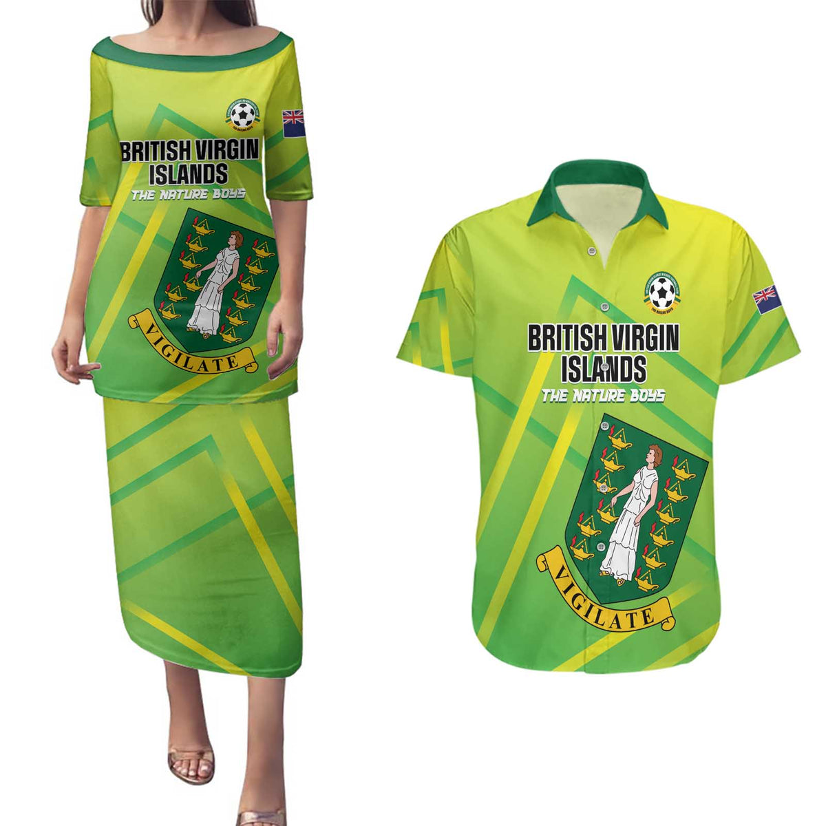 Custom British Virgin Islands Football Couples Matching Puletasi and Hawaiian Shirt Come On The Nature Boys