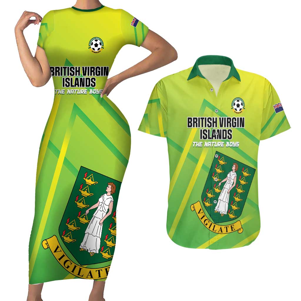 Custom British Virgin Islands Football Couples Matching Short Sleeve Bodycon Dress and Hawaiian Shirt Come On The Nature Boys
