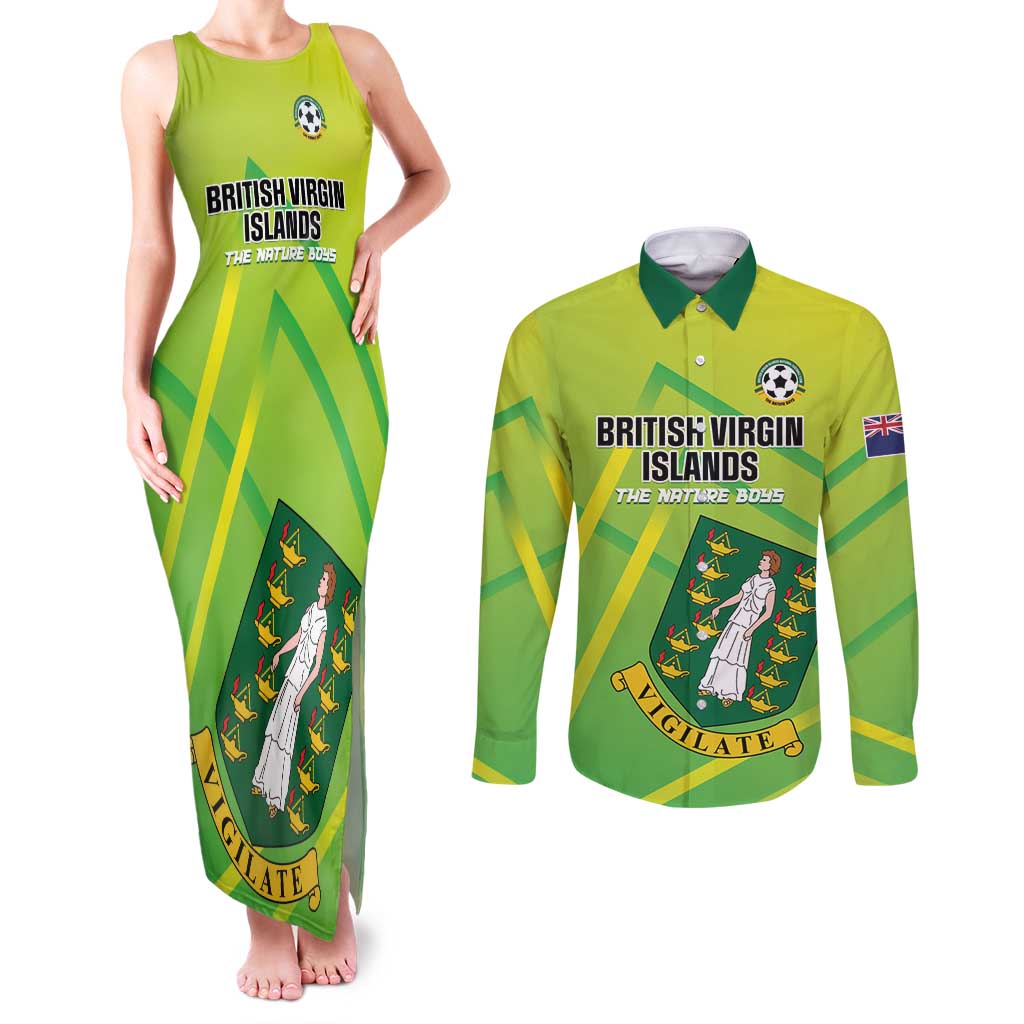 Custom British Virgin Islands Football Couples Matching Tank Maxi Dress and Long Sleeve Button Shirt Come On The Nature Boys