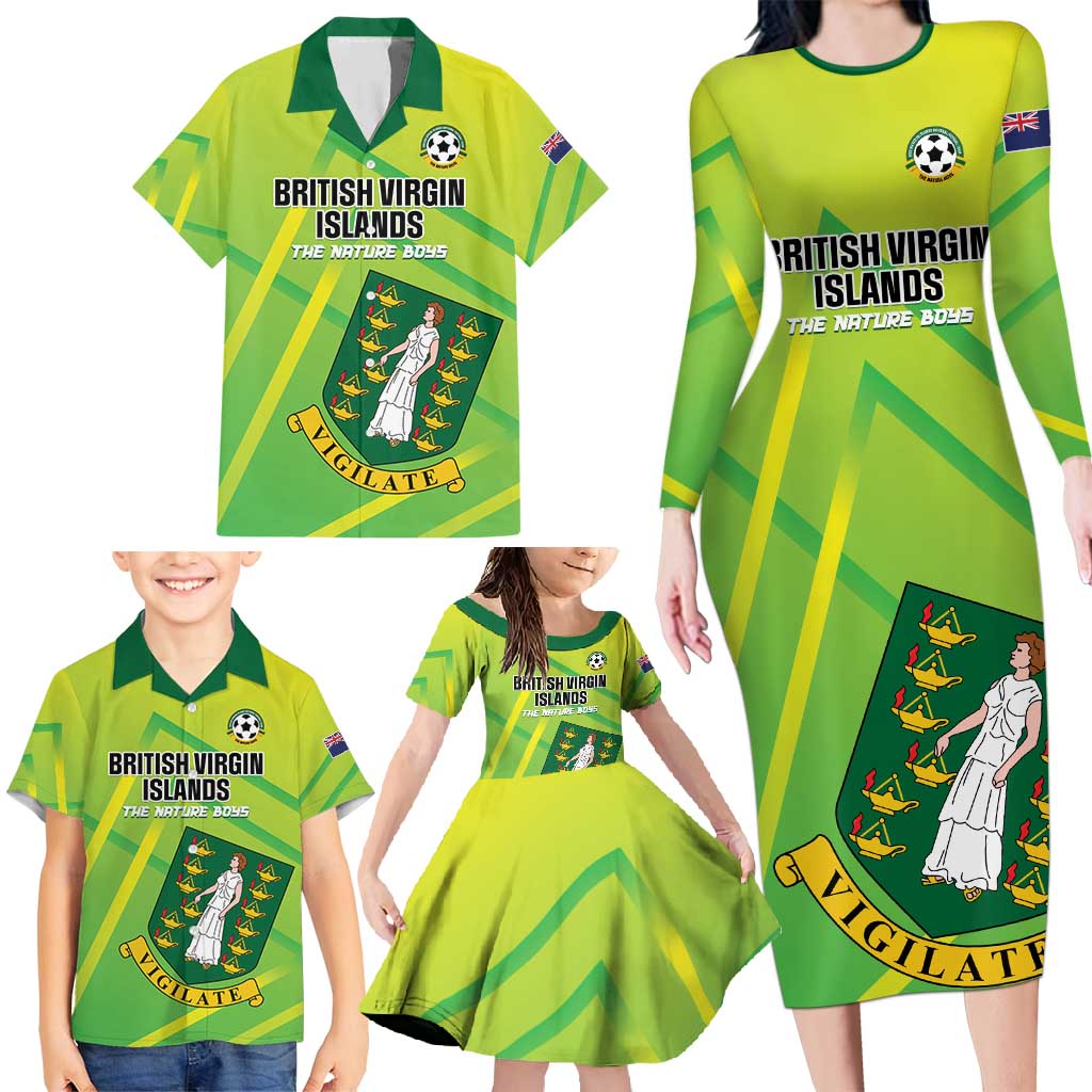 Custom British Virgin Islands Football Family Matching Long Sleeve Bodycon Dress and Hawaiian Shirt Come On The Nature Boys