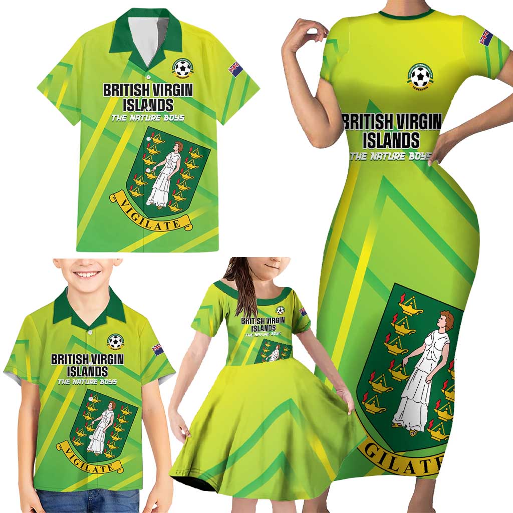 Custom British Virgin Islands Football Family Matching Short Sleeve Bodycon Dress and Hawaiian Shirt Come On The Nature Boys