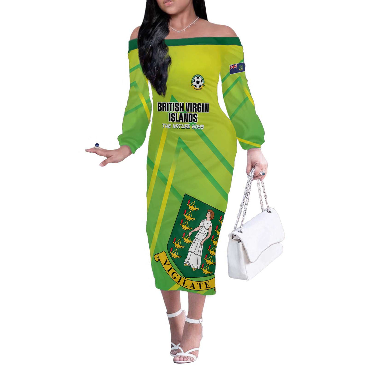 Custom British Virgin Islands Football Off The Shoulder Long Sleeve Dress Come On The Nature Boys