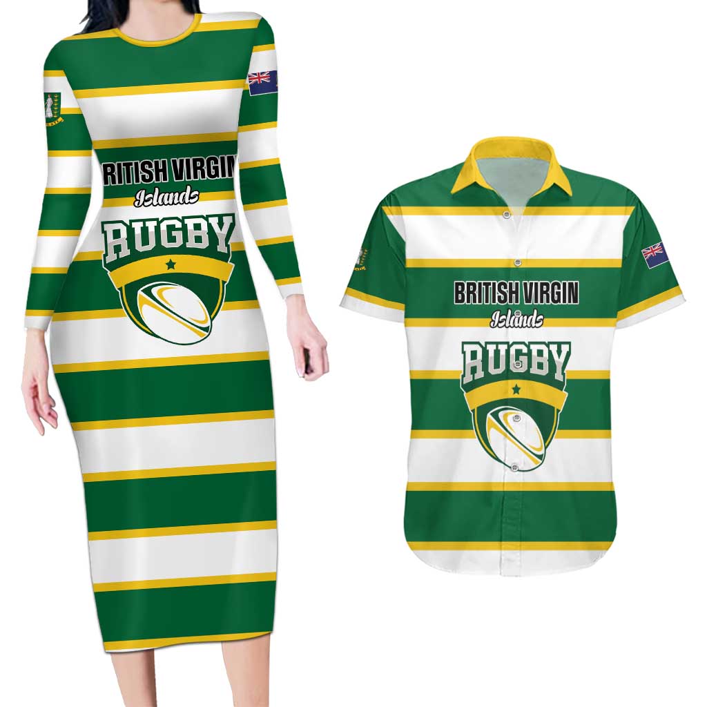 Custom British Virgin Islands Rugby Couples Matching Long Sleeve Bodycon Dress and Hawaiian Shirt Team BVI Go Champions